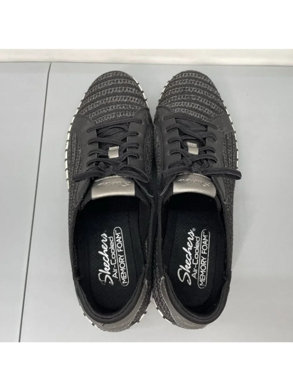 Skechers Sepulveda 2.0 Radiant Walk Sneakers Shoes Slip On Silver Black Women 10